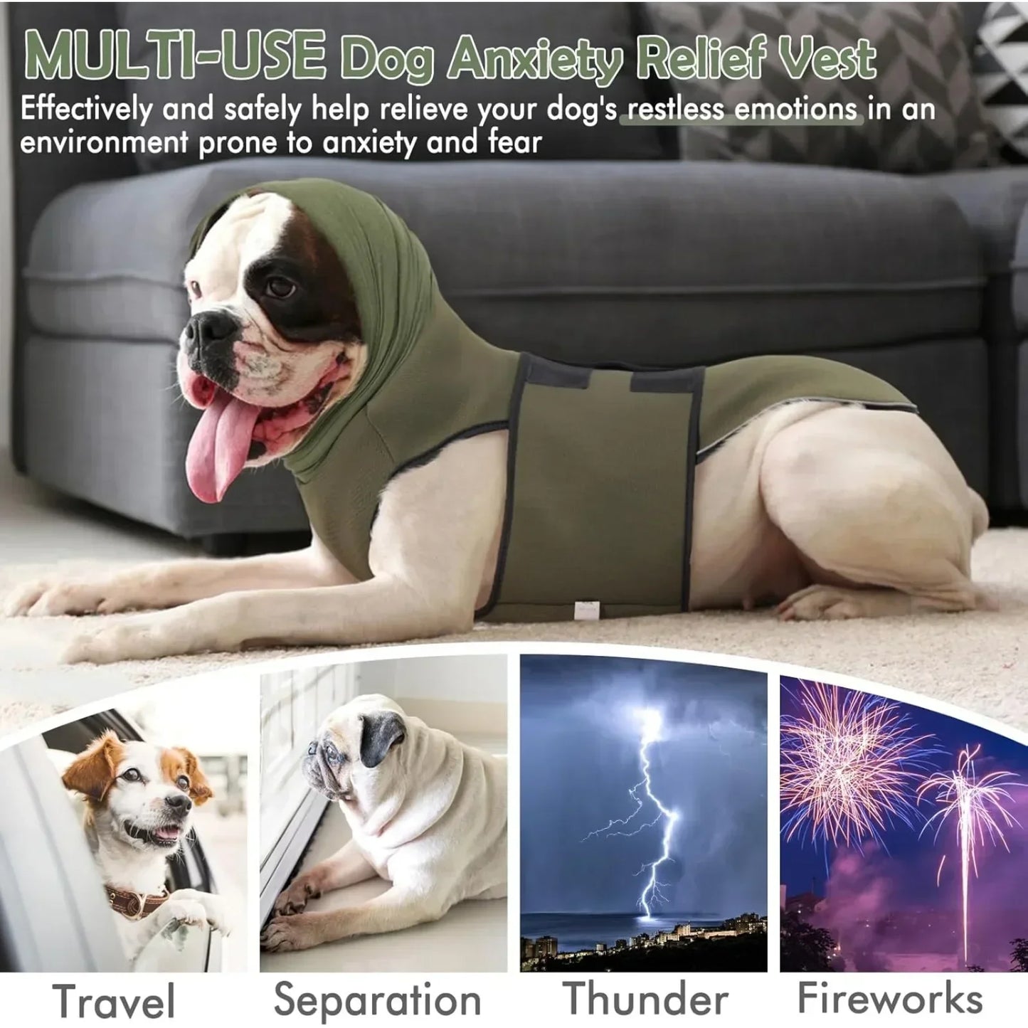 Anxiety Vest for Large Dogs, Calming Jacket with Hood for Fireworks, Quarantine