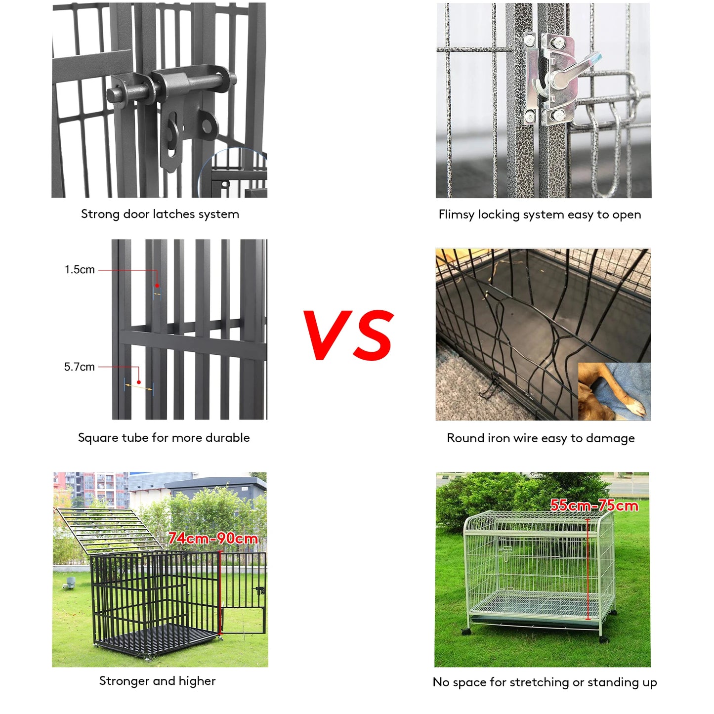 Heavy-Duty Dog Crate L XL XXL with 4 Locking Wheels, 3 Doors, Removable Tray, Metal Pet Playpen