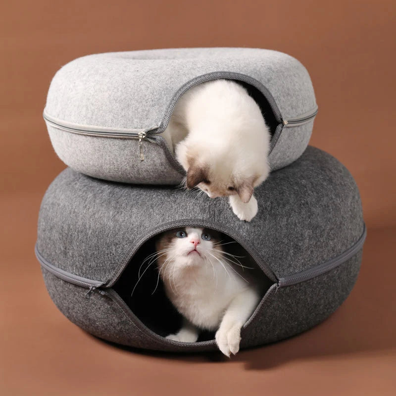 Interactive Donut Tunnel Bed for Cats