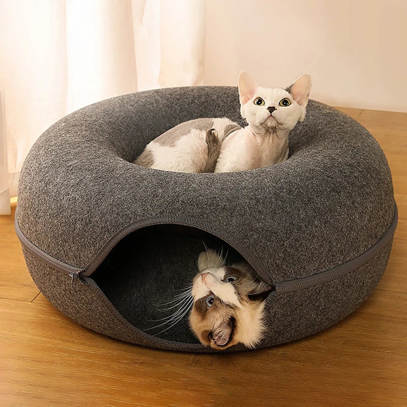 Interactive Donut Tunnel Bed for Cats