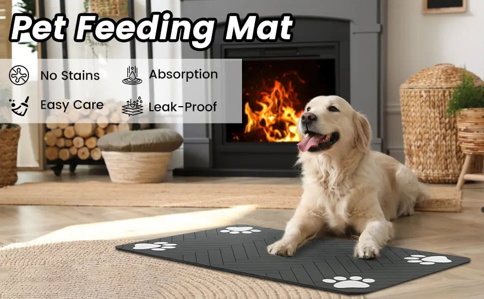 Absorbent Pet Feeding Mat, Waterproof Rubber-Backed Placemat for Food and Water Bowls