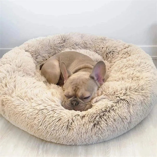 Fluffy Dog Bed (40-90cm), Super Soft Round Cat House for Winter