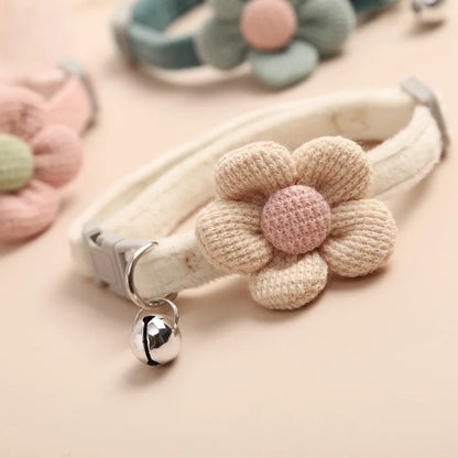 Adjustable Cat Collar with Flower and Bell