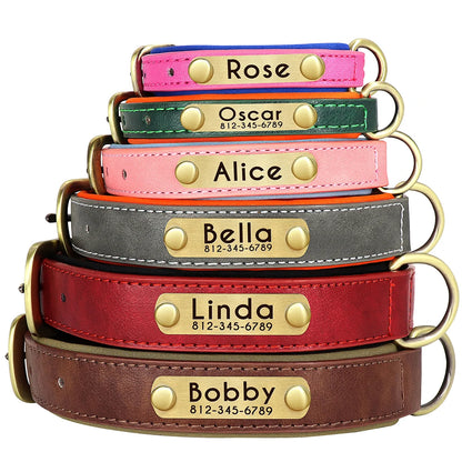 Personalized Leather Dog Collar with Engraved ID Tag - Soft Padded, Adjustable