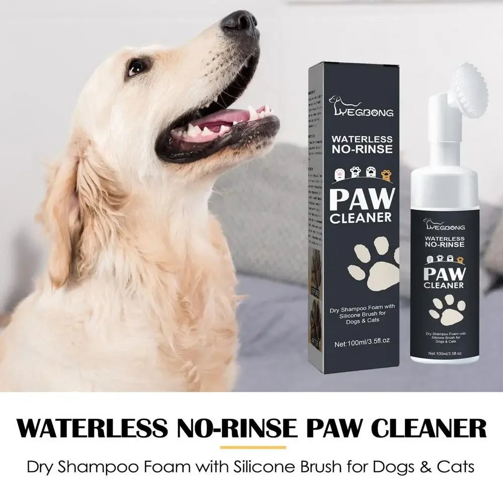 Dog Paw Foam Cleaner, Waterless Pet Shampoo with Brush, No Rinse, 100ml