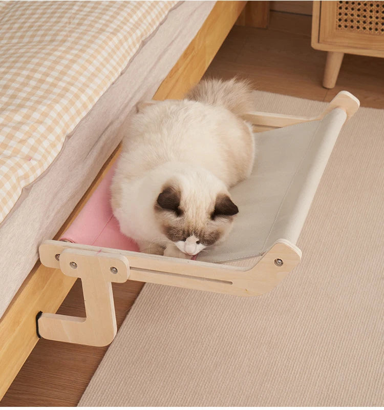 Sturdy Window Bed with Wood Frame and Canvas for Cats