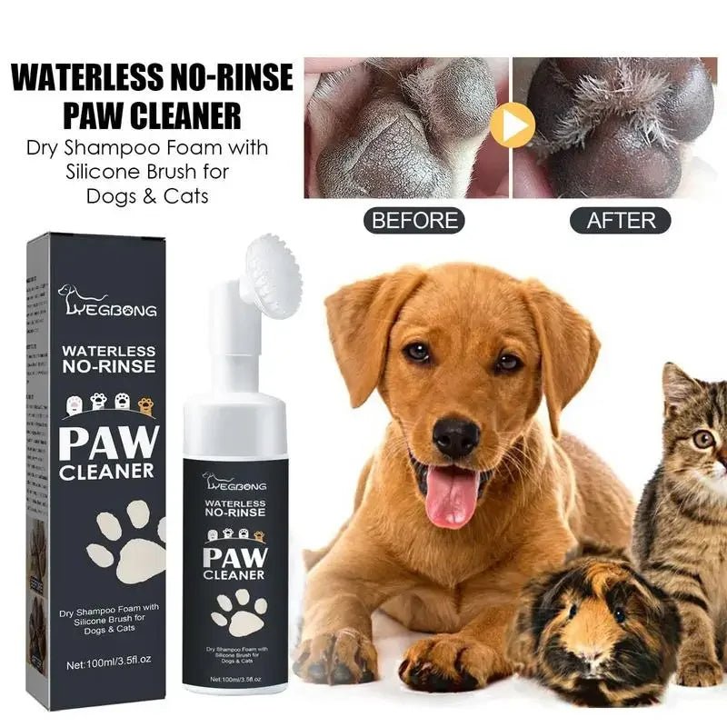 Dog Paw Foam Cleaner, Waterless Pet Shampoo with Brush, No Rinse, 100ml