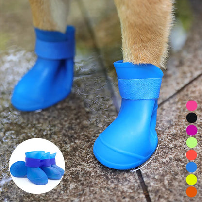 Waterproof Non-Slip Rubber Pet Boots – Outdoor Shoes for Small to Large Dogs (Set of 4)