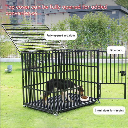 Heavy-Duty Dog Crate L XL XXL with 4 Locking Wheels, 3 Doors, Removable Tray, Metal Pet Playpen