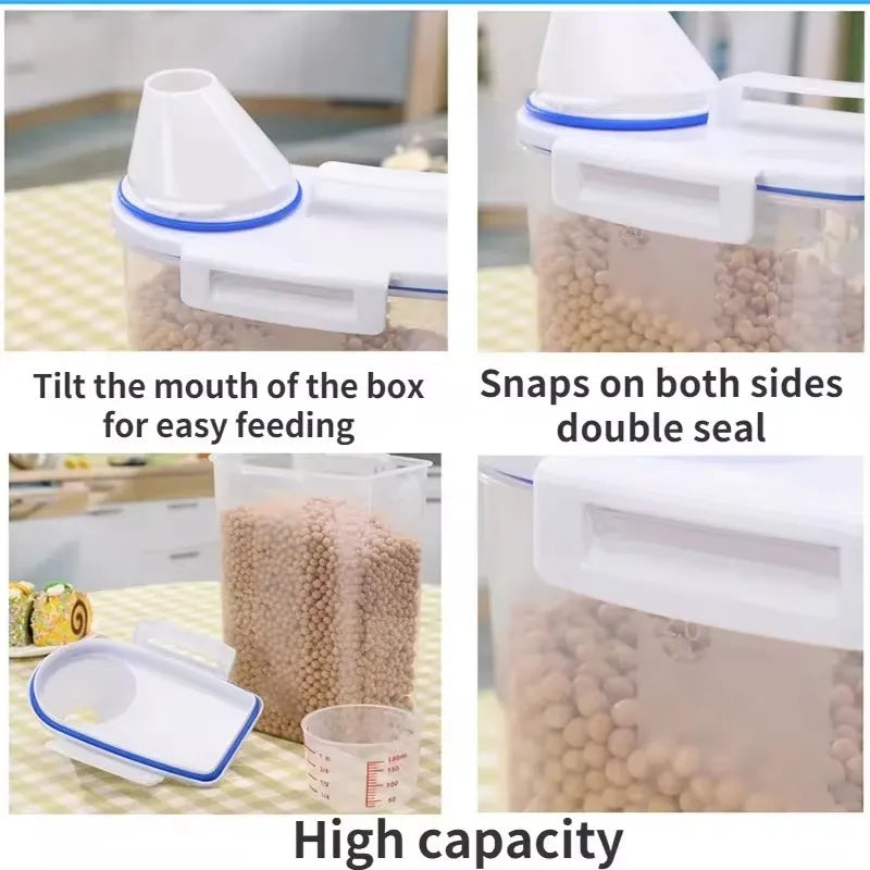 Plastic Storage Tank with Measuring Cup, Moisture-Proof Sealed Container for Pet Food