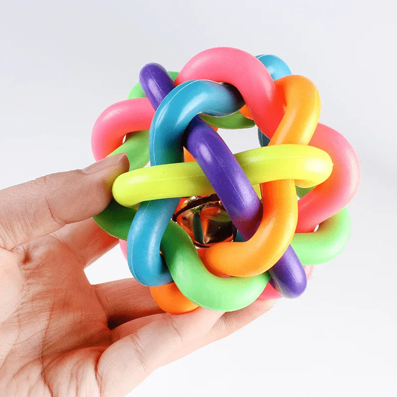 Colorful Bell-Woven Dog Toy, Chew-Resistant Rubber Fetch Ball for Pets