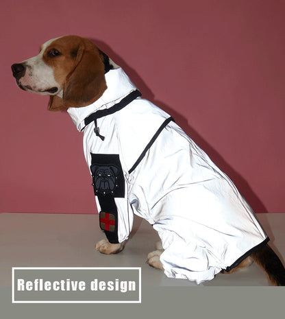 Large Dog Raincoat, Reflective Jacket with Sun Protection, Waterproof Hooded Pet Coat