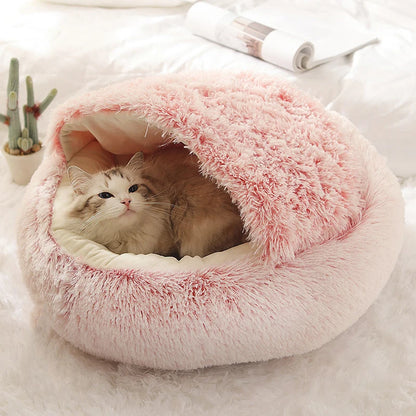 Round Plush Bed for Cats and Dogs with Cover