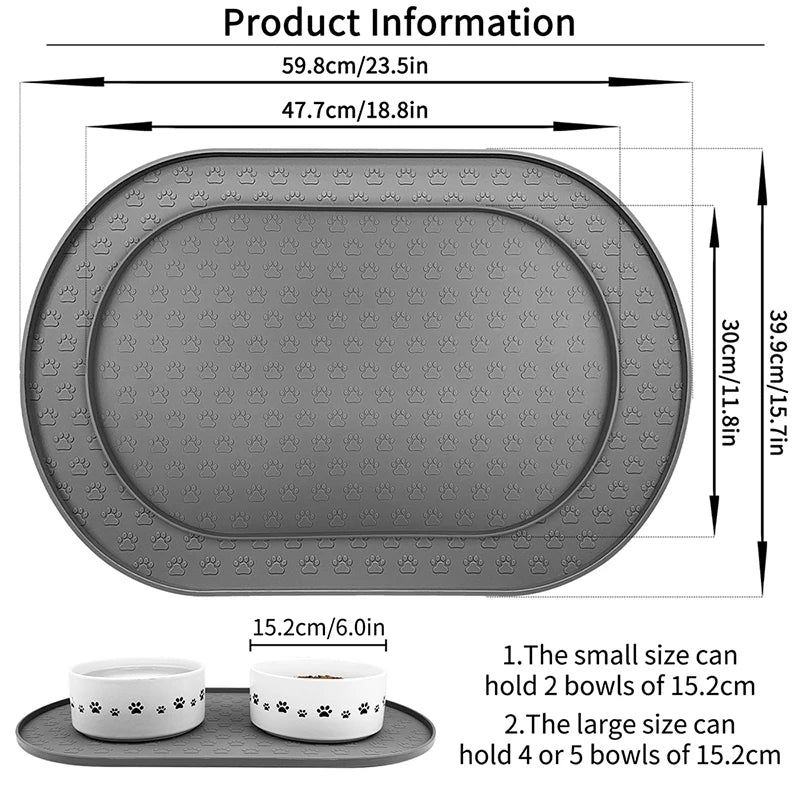 Round Non-Slip Silicone Pet Food Mat, Easy-to-Clean Feeding Mat for Dogs and Cats