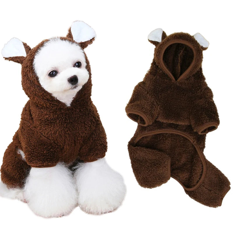 Kawaii Bear Trim Dog Onesie, Warm Fleece Pajamas for Small Dogs