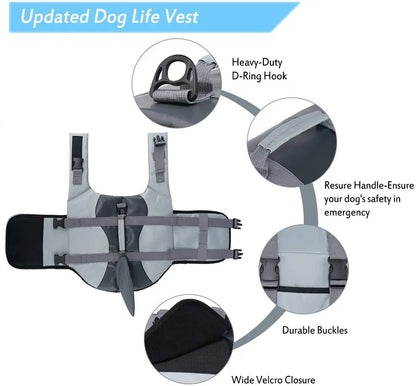 Pet Safety Life Jacket - Shark Design with Rescue Handle for Dogs