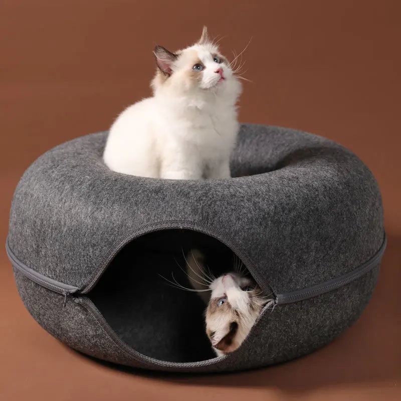 Interactive Donut Tunnel Bed for Cats