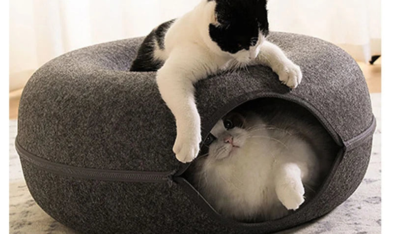 Interactive Donut Tunnel Bed for Cats