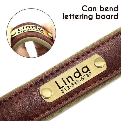 Personalized Leather Dog Collar with Engraved ID Tag - Soft Padded, Adjustable