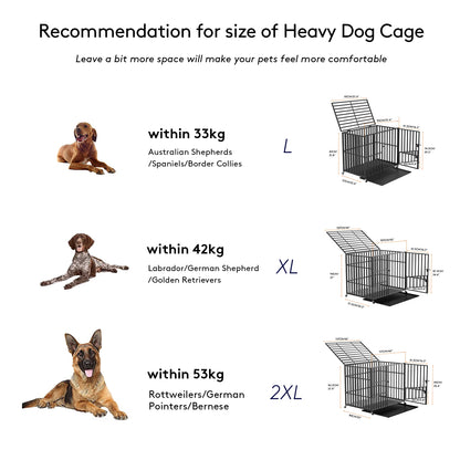 Heavy-Duty Dog Crate L XL XXL with 4 Locking Wheels, 3 Doors, Removable Tray, Metal Pet Playpen