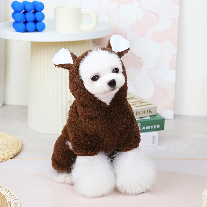 Kawaii Bear Trim Dog Onesie, Warm Fleece Pajamas for Small Dogs