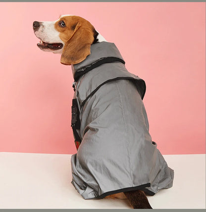 Large Dog Raincoat, Reflective Jacket with Sun Protection, Waterproof Hooded Pet Coat