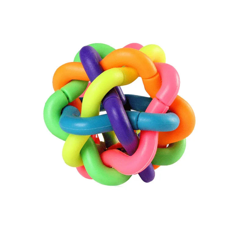 Colorful Bell-Woven Dog Toy, Chew-Resistant Rubber Fetch Ball for Pets