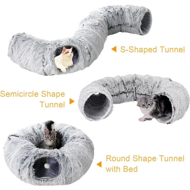 Plush Cat Bed with Tunnel, Donut Design