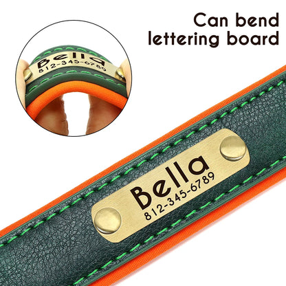 Personalized Leather Dog Collar with Engraved ID Tag - Soft Padded, Adjustable