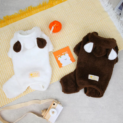 Kawaii Bear Trim Dog Onesie, Warm Fleece Pajamas for Small Dogs