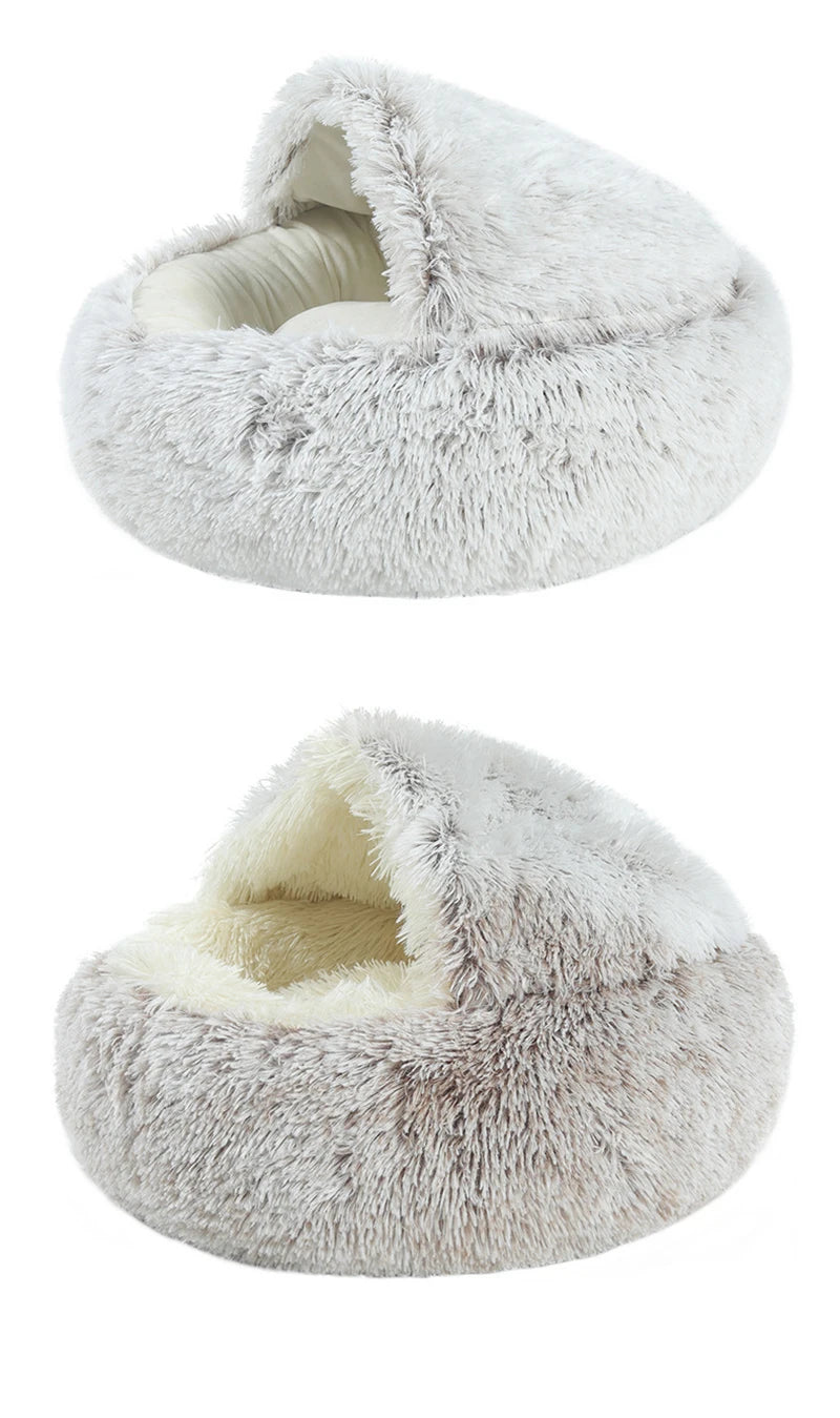 Round Plush Bed for Cats and Dogs with Cover