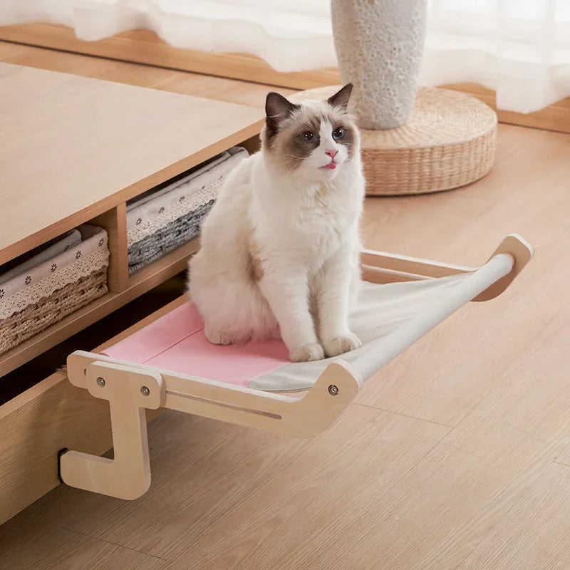 Sturdy Window Bed with Wood Frame and Canvas for Cats