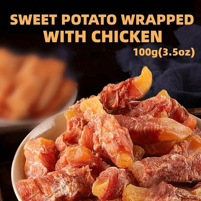 Sweet Potato Dog Treats Chicken Wrapped Fries, Skinless Chicken Wrapped Sweet Potato, Gluten and Grain Free, Chewy Dog Bites